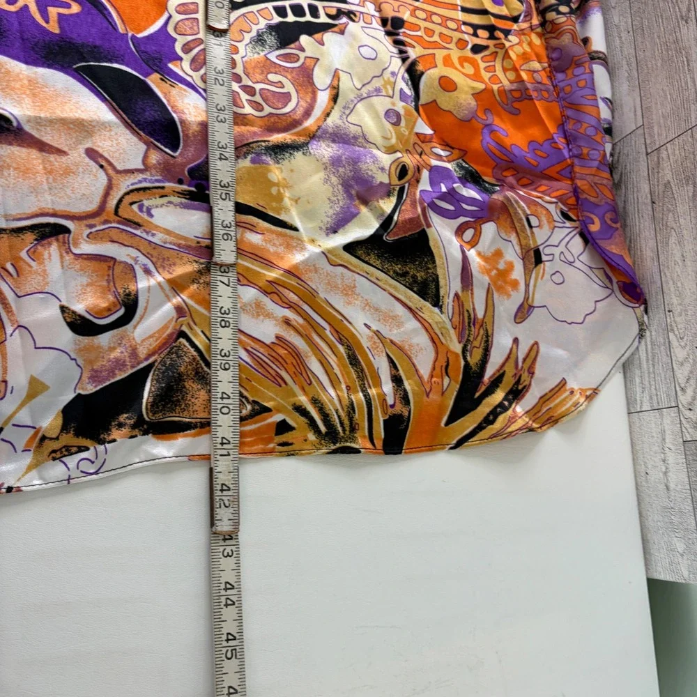 Ashro Kaftan Women Free Size Purple Orange Paisley Satin V-Neck Kimono Sleeve